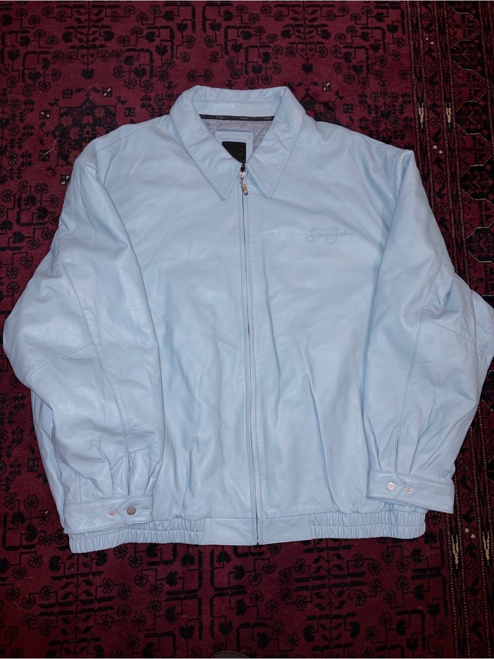 Light Blue Sean John Leather Zip-Front Jacket Embossed #y2k #streetwear